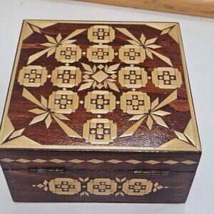 vintage Russian trinket box ornate design hinged lid lined inside
